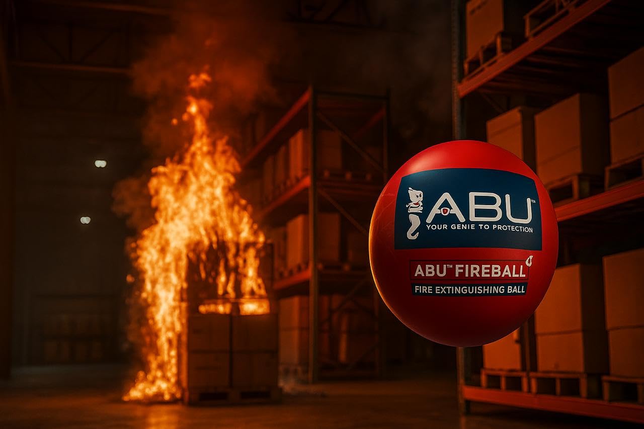 INUS Abu Fire Extinguisher Ball Standard Size - (152 mm Diameter), (with Steel Stand), Fire Safety Ball Self Activate Reaction Time 3-4 sec Fast Sensors Compact for Home, Car, Office & Industries (1)