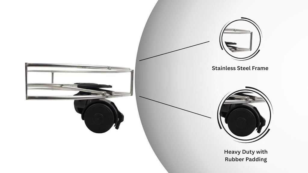 INUS Stainless Steel Cylinder Trolley with Wheels Gas Trolly, Lpg Cylinder Stand, Kitchen Gas Trolly Easy Moving Stand (Pack of 1)
