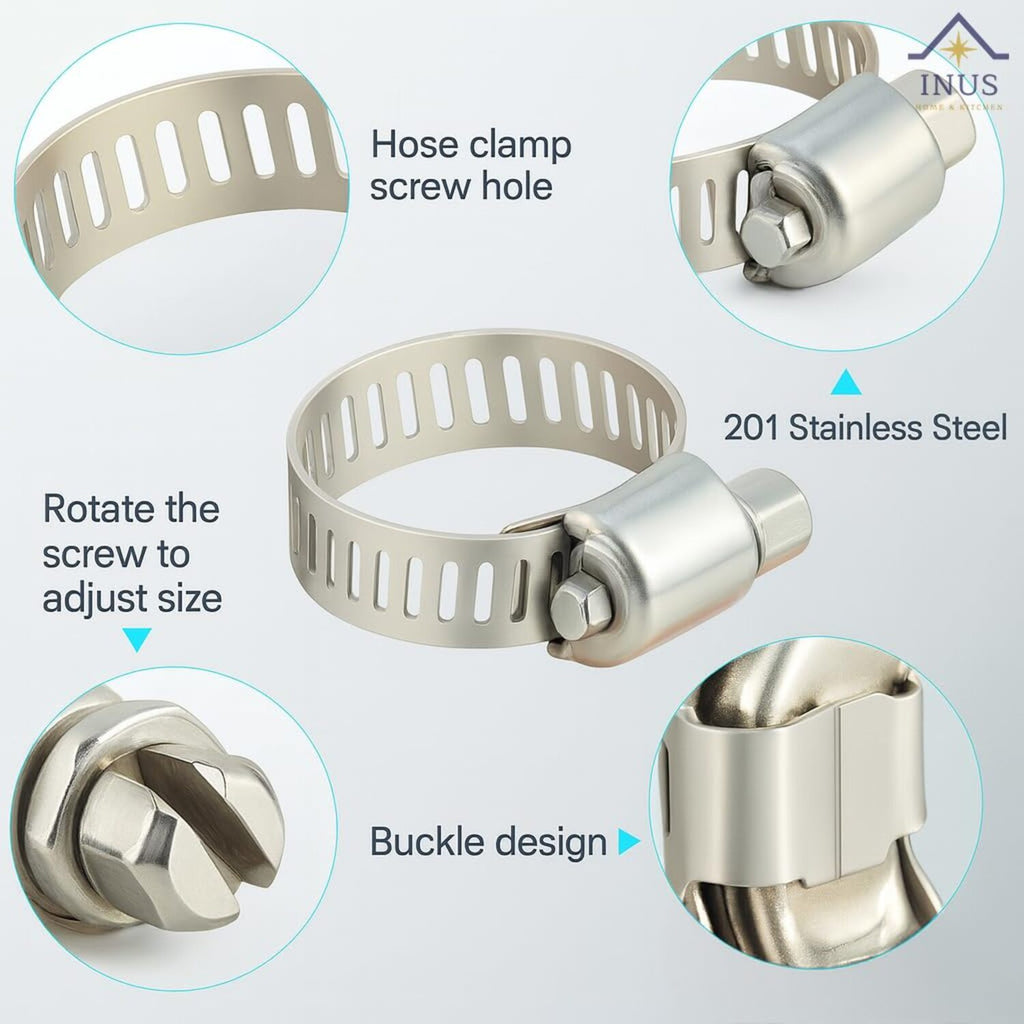 INUS Stainless Steel Gas pipe clamp Adjustable Gas Pipe Hose Pipe Clamps (Safety Clips) Pack of 6