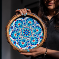 INUS Handcrafted Mango Wood Serving Tray - Round Wooden Floral Vine Design Natural Wood Food Tray for Kitchen & Dining - 10 x 10x 1.5 Inch