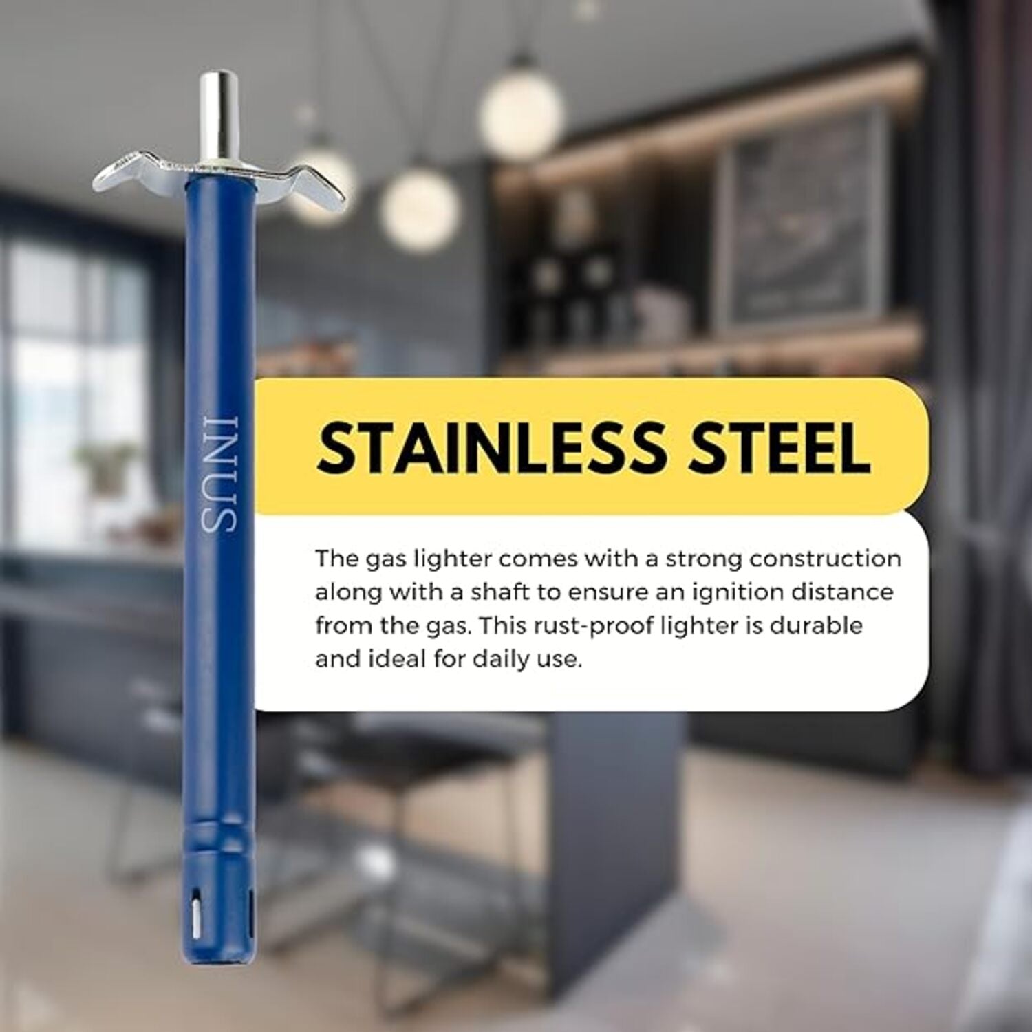 INUS Easy Grip Metal Regular Gas Lighters for Kitchen Use Gas Stove Lighter & Gas Stoves, Restaurants (Color - Blue - Long) Pack of 1