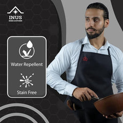 INUS Kitchen Apron For Adults Apron for Kitchen Adjustable With Removable Water Resistant Sheet Apron For Home & Hotel - (Black)
