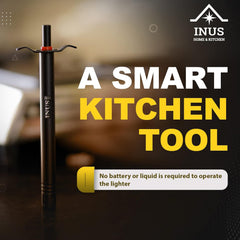 INUS Easy Grip Metal Regular Gas Lighters for Gas Stoves, Restaurants & Kitchen Use (Color - Black) Pack of 2