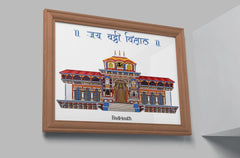 INUS Badrinath Temple Wall Art   Exclusive Digitally Hand-Drawn Canvas Frame | Jai Badri Vishal | Premium Hindu Temple Decor  Spiritual Gift for Home & Puja Room
