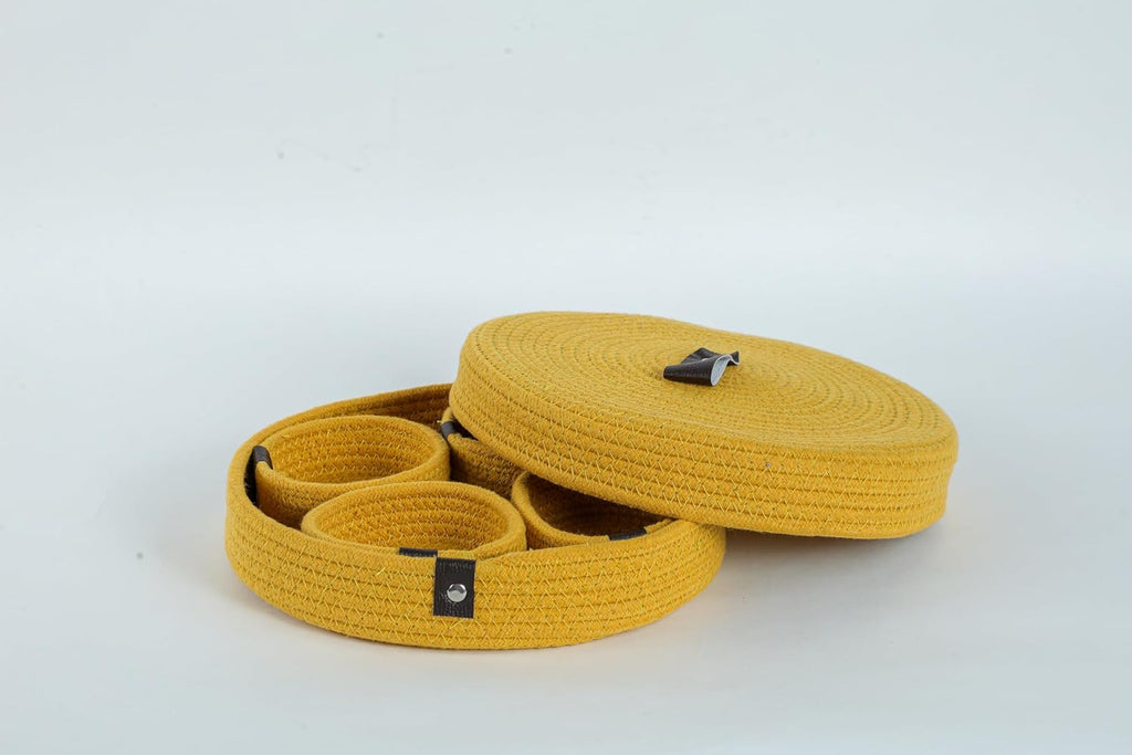 Dry Fruit Jute Container Tray Set with Cotton Rope & Lid