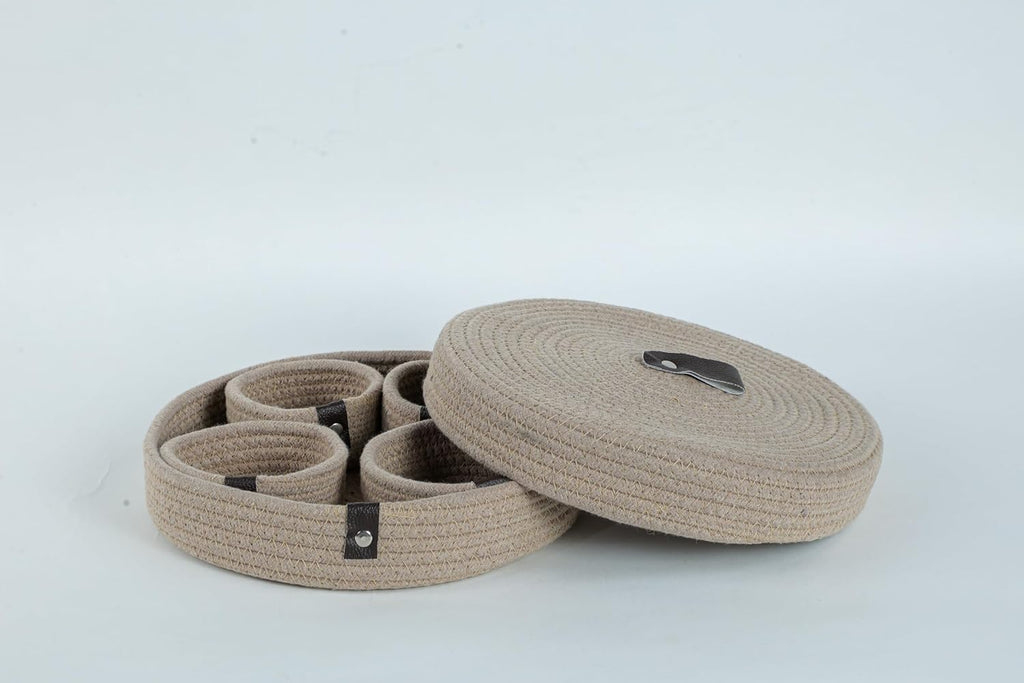 Dry Fruit Jute Container Tray Set with Cotton Rope & Lid