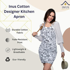 INUS Stylish Apron - Your Ultimate Companion for Fun and Stress-Free Cooking Explore our Range for Hygienic and Protective Kitchen Adventures - White & Black Print