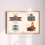 INUS Chaar Dhaam Wall Art Frame   Badrinath, Kedarnath, Gangotri, Yamunotri Temples | Digitally Hand-Drawn | Printed on Canvas  Spiritual Gift & Home Decor