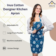 Inus Kitchen Apron For Adults Apron for Kitchen Adjustable Flame Retardant Apron For Home & Hotel (Blue)