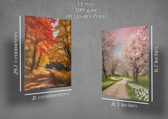 INUS Four seasons, English, Hindi, Spanish, French (Autumn, Summers, Winters, Spring) Wall Abstract Posters, A4 300GSM with Double Sided Tape and Free Stickers - (30 cm x 21 cm x 0.2 cm)(Pack of 4)