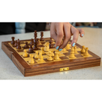INUS Handcrafted Wooden Chess Set with Magnetic Board - Folding Storage Case, Premium Chess Pieces, Gift for Chess Lovers Adults & Kids - 10x10x3inch