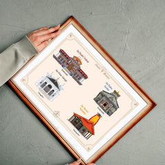 INUS Chaar Dhaam Wall Art Frame   Badrinath, Kedarnath, Gangotri, Yamunotri Temples | Digitally Hand-Drawn | Printed on Canvas  Spiritual Gift & Home Decor