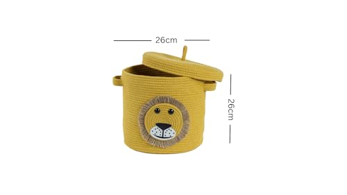 INUS Yellow Lion Storage Basket with Lid – Durable Multipurpose Toy Organizer for Laundry, Baby Clothes, Kids' Room, Nursery, Play Area, Office, and Living Room