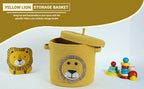 INUS Yellow Lion Storage Basket with Lid – Durable Multipurpose Toy Organizer for Laundry, Baby Clothes, Kids' Room, Nursery, Play Area, Office, and Living Room