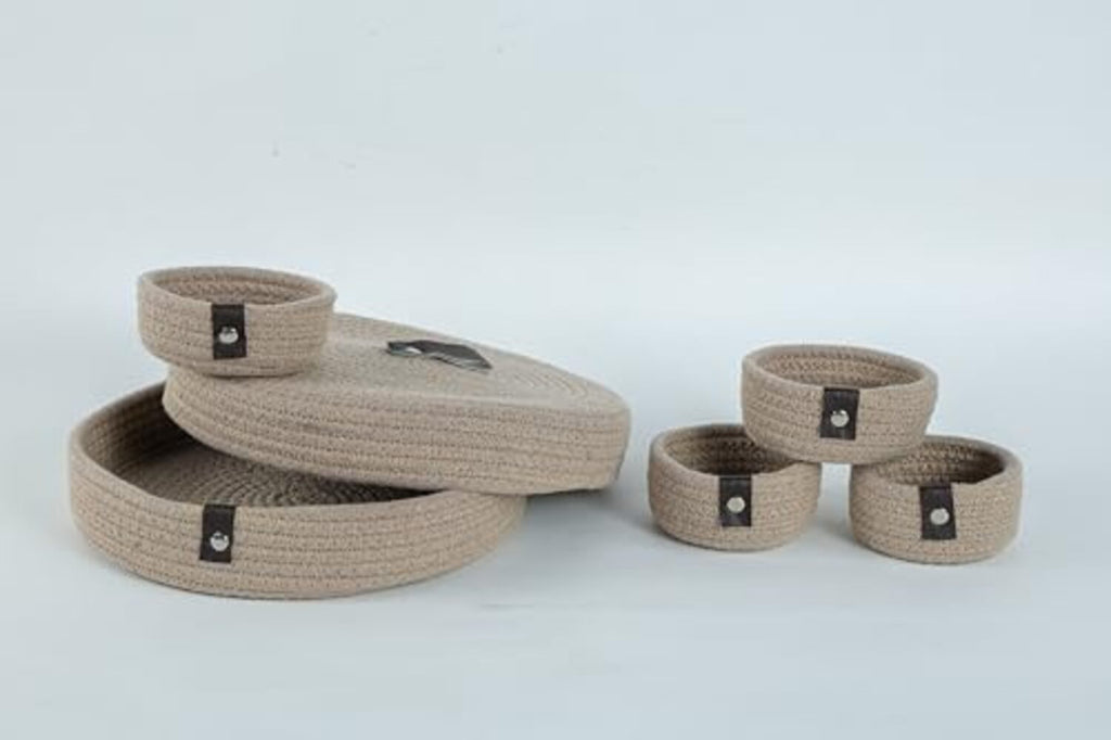 Jute Containers INUS Dry Fruit Jute Container Tray Set with Cotton Rope & Lid - Versat ...