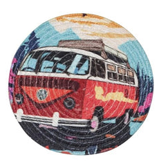 INUS Reversible Cotton Coasters 7" Round Washable & Water-Absorbent Tea Coaster Set of 6 for Dining Table, Cups & Hot Pots - Premium Finish, Water Absorbent, Table Decor Accessories (Car Design)