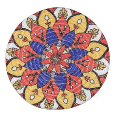 INUS 15" Reversible Cotton Dining Table Placemats & Coaster   Washable Round Table Mat for Hot Pots, Plates & Pans   Eco-Friendly Handmade Rib Style   Pack of 2 (Abstract Design)