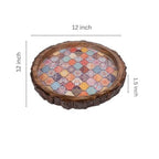INUS Handcrafted Serving Tray Made of Mango Wood Brown Color Brass Fitted for Serving Coffee, Tea Cup, Snacks (Size 12"_8"_2.5" inch)