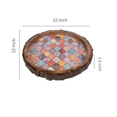 INUS Handcrafted Serving Tray Made of Mango Wood Brown Color Brass Fitted for Serving Coffee, Tea Cup, Snacks (Size 12"_8"_2.5" inch)