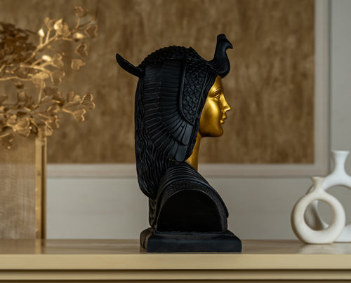 INUS CleoEternity Echoes of Egypt, Resin Craft Home Desktop, Queen Bust Egyptian Dcor, CleoEternity Golden face with Black Headpiece (Golden with Black)