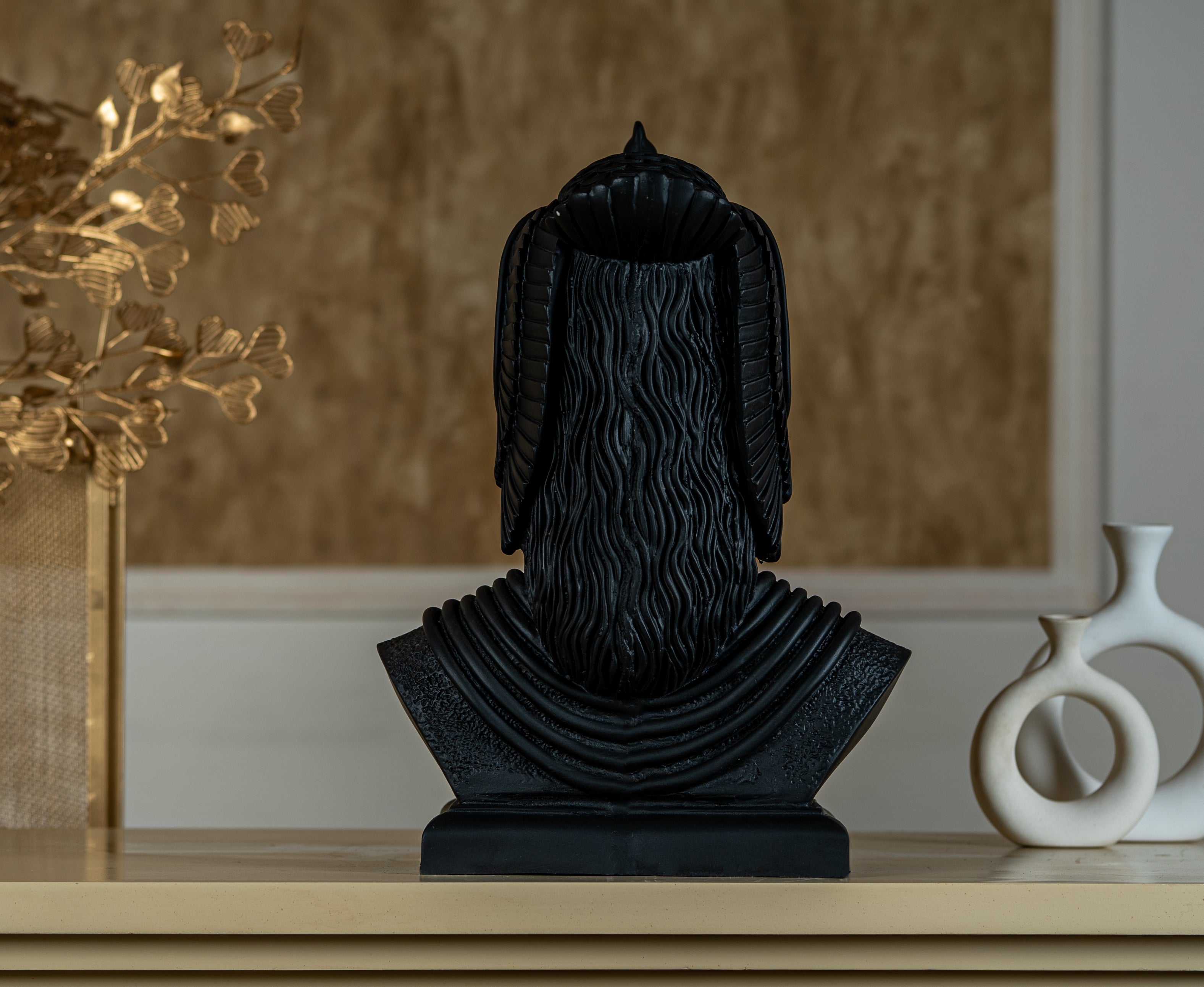 INUS CleoEternity Echoes of Egypt, Resin Craft Home Desktop, Queen Bust Egyptian Dcor, CleoEternity Golden face with Black Headpiece (Golden with Black)