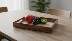 INUS Handcrafted Serving Tray Made of Mango Wood White Color Brass Fitted for Serving Coffee, Tea Cup, Snacks (Size 12"×8"×2.5" inch) PACK of 2