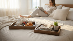 INUS Handcrafted Serving Tray Made of Mango Wood Brown Color Brass Fitted for Serving Coffee, Tea Cup, Snacks (Size 15"×8"×2.5" inch) PACK of 2