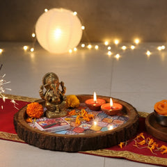 INUS Handcrafted Serving Tray Made of Mango Wood Brown Color Brass Fitted for Serving Coffee, Tea Cup, Snacks (Size 12"_8"_2.5" inch)