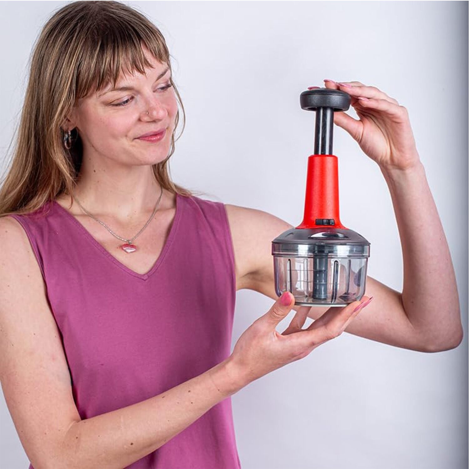 INUS 2-in-1 Vegetable and Fruit Chopper Manual Hand-Press Push Chopper for Efficient Cutting of Onions, Salads, Tomatoes, and Potatoes. Features a Large with an Easy Push and Close Button - 600ml