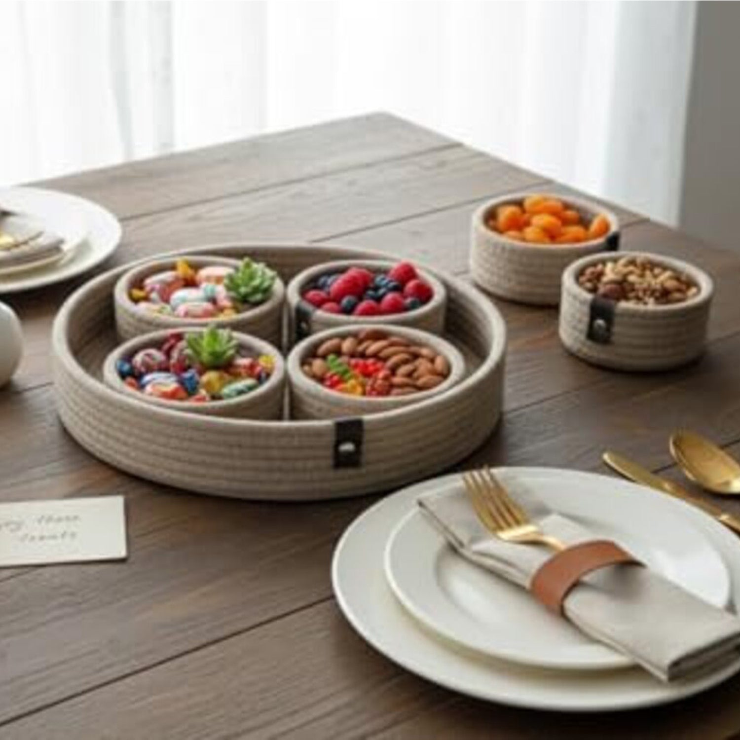 INUS Dry Fruit Jute Container Tray Set with Cotton Rope & Lid - Versat ...