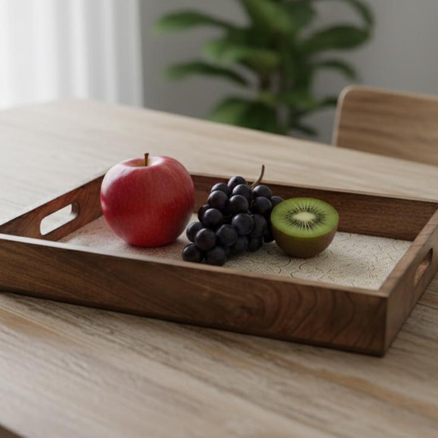 INUS Handcrafted Serving Tray Made of Mango Wood White Color Brass Fitted for Serving Coffee, Tea Cup, Snacks (Size 12"×8"×2.5" inch)