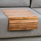 INUS Wooden Sofa Armrest Tray Foldable Acacia Wood, Flexible & Foldable,Dining Rectangular Table Mat,Suitable for Food,Drinks,Snacks, Diwali Gift Cup Elegant Brown Finish for Living Room Comfort