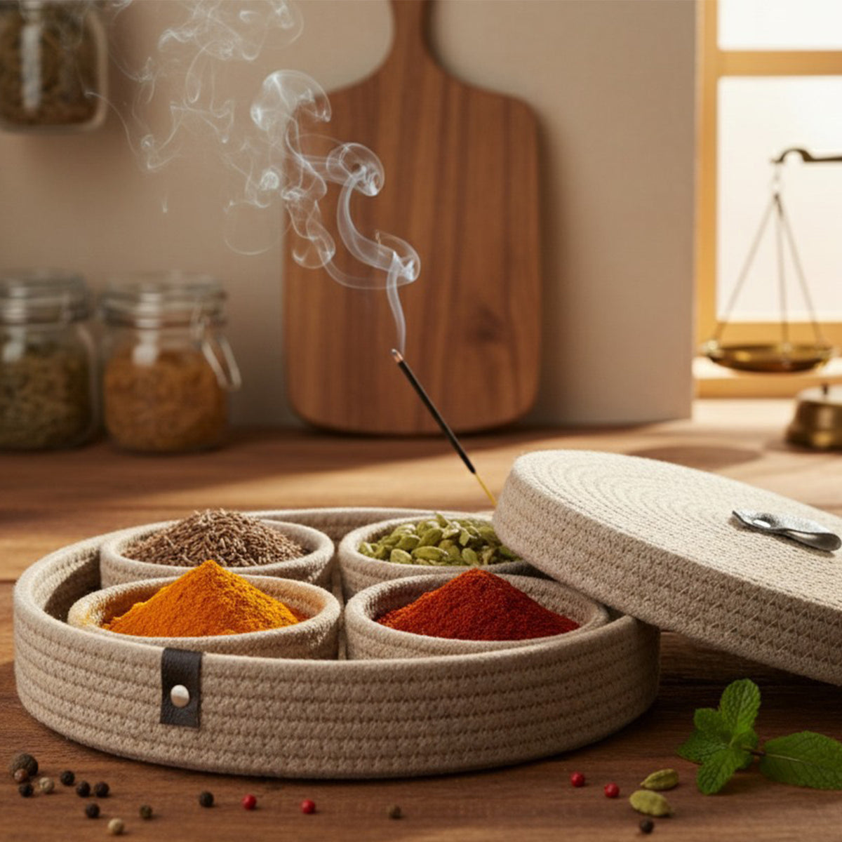 Jute Containers INUS Dry Fruit Jute Container Tray Set with Cotton Rope & Lid - Versat ...