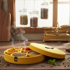 INUS Dry Fruit Jute Container Tray Set with Cotton Rope & Lid - Multiuse Storage for Sweets, Chips, Cookies Diwali Gift & Snacks (Yellow)