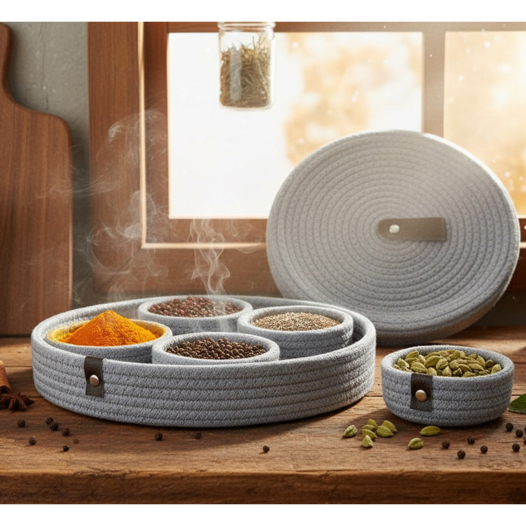 Jute Containers INUS Dry Fruit Jute Container Tray Set with Cotton Rope & Lid - Multiu ...