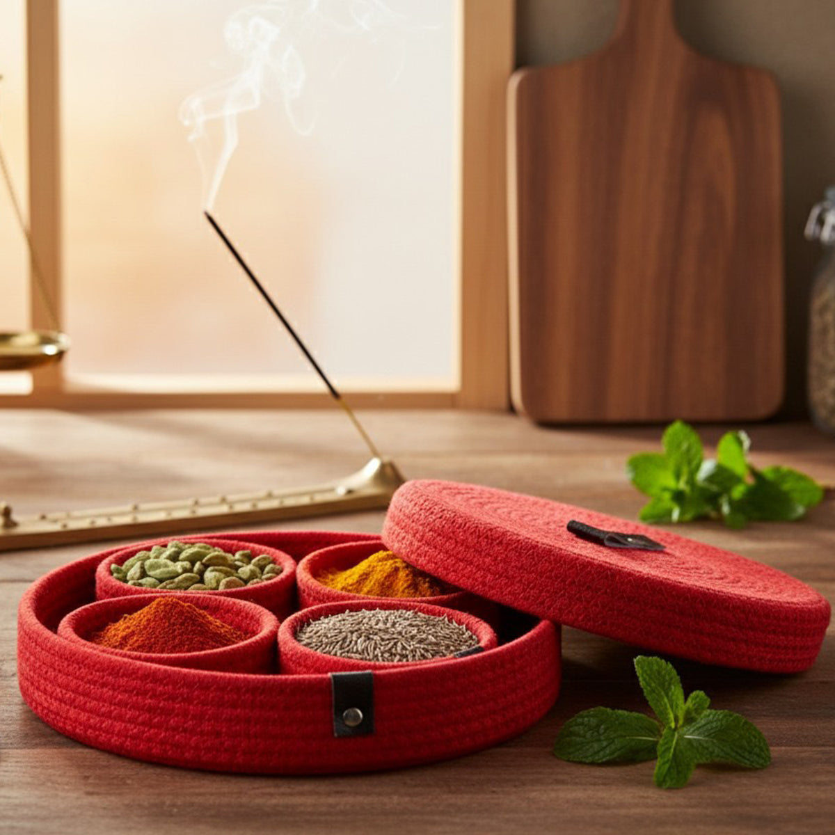 Jute Containers INUS Dry Fruit Jute Container Tray Set with Cotton Rope & Lid - Versat ...