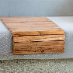 INUS Wooden Sofa Armrest Tray Foldable Acacia Wood, Flexible & Foldable,Dining Rectangular Table Mat,Suitable for Food,Drinks,Snacks, Diwali Gift Cup Elegant Brown Finish for Living Room Comfort