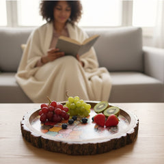 INUS Handcrafted Serving Tray Made of Mango Wood Brown Color Brass Fitted for Serving Coffee, Tea Cup, Snacks (Size 12"_8"_2.5" inch)