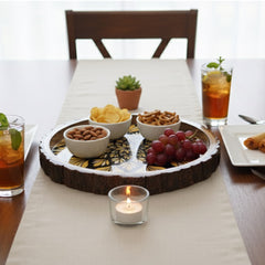 INUS Handcrafted Mango Wood Serving Tray - Round Wooden Floral Vine Design Natural Wood Food Tray for Kitchen & Dining - 12 x 12x 1.5 Inch