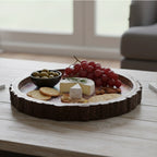 INUS Handcrafted Serving Tray Made of Mango Wood Brown Color Brass Fitted for Serving Coffee, Tea Cup, Snacks (Size 12"_8"_2.5" inch)