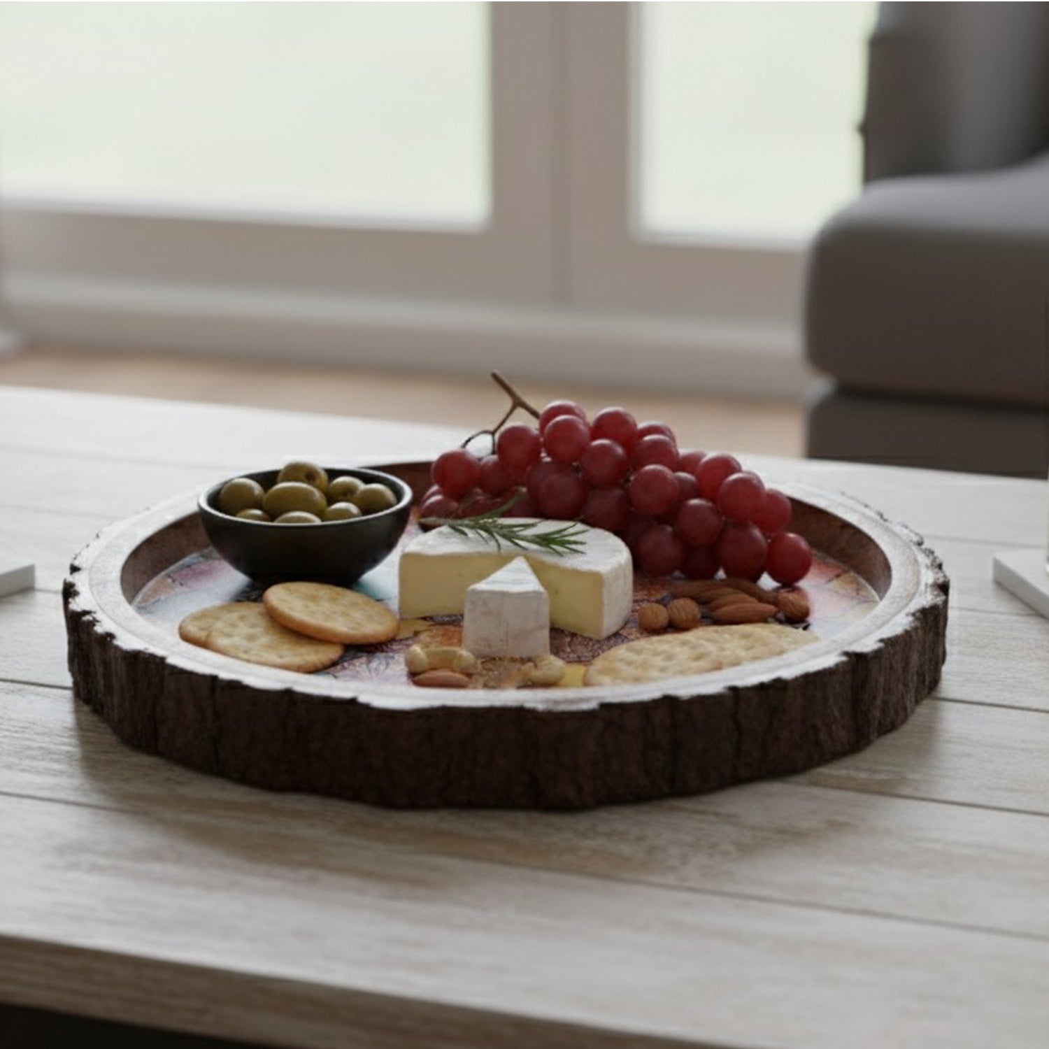 INUS Handcrafted Serving Tray Made of Mango Wood Brown Color Brass Fitted for Serving Coffee, Tea Cup, Snacks (Size 12"_8"_2.5" inch)