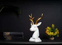 INUS White Matte Poly Resin 'Lucky Deer Family' Showpiece Deer Statue Figurine for Home Decor Living Room Office Home - White