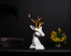 INUS White Matte Poly Resin 'Lucky Deer Family' Showpiece Deer Statue Figurine for Home Decor Living Room Office Home - White