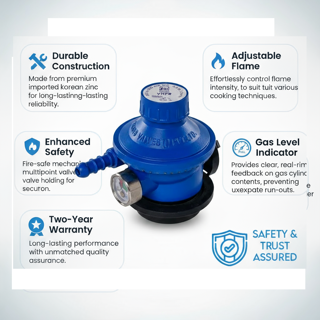 INUS Combo of Rubber Hose Pipe 1.5m and Kitchen Smart and Unique Regulator with Gas Indicator from Imported Korean Zinc, Adjustable Combo of 2