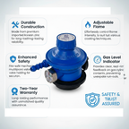 INUS Combo of Rubber Hose Pipe 1.5m and Kitchen Smart and Unique Regulator with Gas Indicator from Imported Korean Zinc, Adjustable Combo of 2