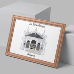INUS Gangotri Temple Wall Art   Jai Maa Gange | Exclusive Canvas Frame | Digitally Hand-Drawn Hindu Temple Illustration | Spiritual Gift for Puja Room