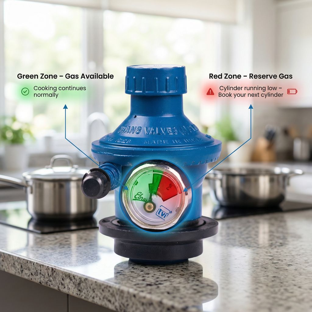 INUS Kitchen Smart and Unique Regulator with Gas Level Indicator Design with Multipoint Holding Design, with Imported Korean Zinc, Fire Safe, with Child Safety, Commercial Use Only