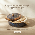 INUS Handcrafted Resin Wooden Enamel Coated Mango Wood Chapati Box Casserole, Bowl - Round Wooden Blue Leaf Design Natural Wood Decorative, Multipurpose for Kitchen & Dining - 8.8 x 8.8 x 2.6 Inch